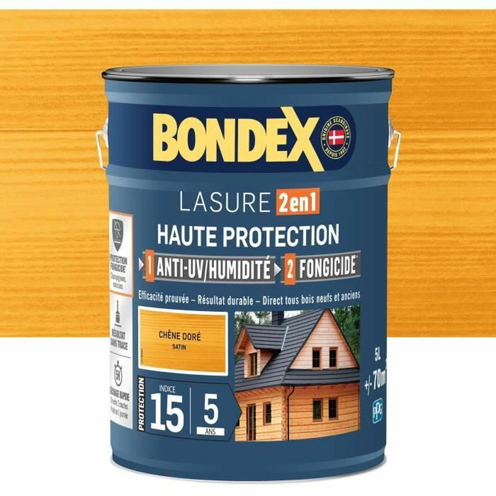 Bondex Lasure 2 en 1 Haute Protection Chêne Doré Satiné 5 L