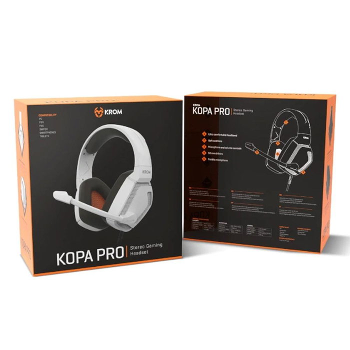 Krom Kopa Casque Gaming Filaire Blanc - Son Surround 3.5mm, Microphone, Contrôle Volume