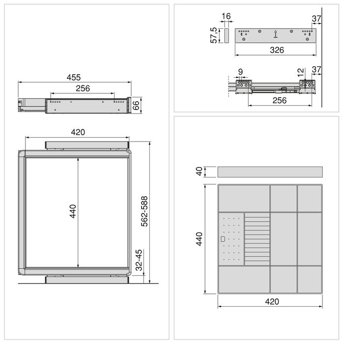 Emuca Kit tiroir organisateur et rack ajustable Quartz pour armoires, glissières extension totale et à fermeture douce, Module 60cm, Finition Titane