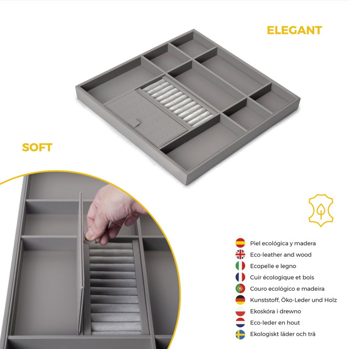 Emuca Kit tiroir organisateur et rack ajustable Quartz pour armoires, glissières extension totale et à fermeture douce, Module 60cm, Finition Titane Emuca Kit tiroir organisateur et rack ajustable Quartz pour armoires, glissières extension totale et à fermeture douce, Module 60cm, Finition Titane