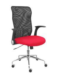 Chaise Minaya Mécanisme d'inclinaison tissu Rouge Maille Noir Structure chromée Accoudoirs relevables Sans appui-tête Roulettes en nylon 50 mm