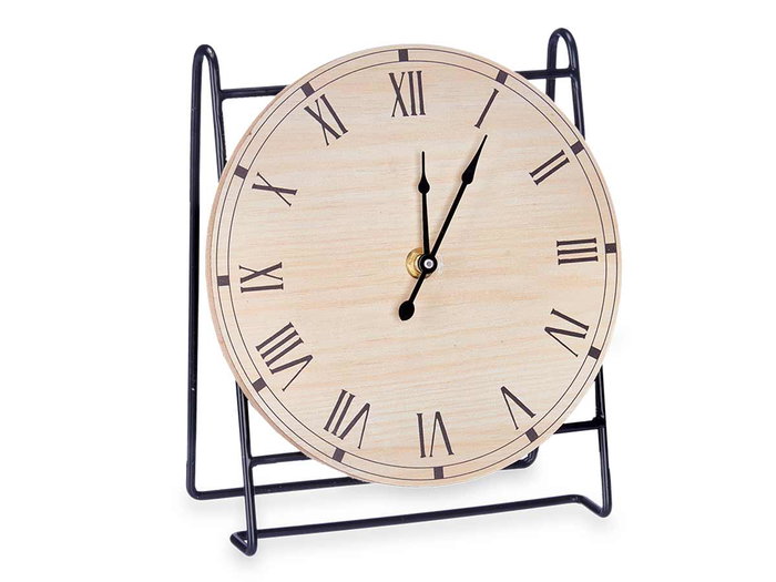 Giftdecor Horloge de Bureau Atril Métal et Bois Noir 19 x 21 x 9 cm (Set de 6)