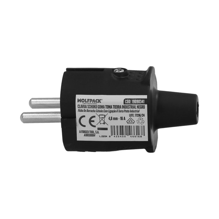 WOLFPACK LINEA PROFESIONAL Fiche mâle Schuko industrielle en caoutchouc noir