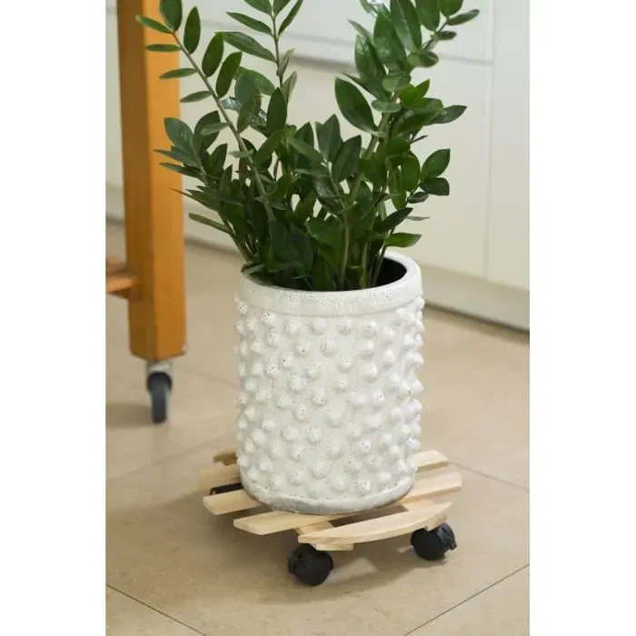 Nature - Tablette à roulettes pour plantes en sapin - Dimensions : Hauteur 74 cm x Diamètre 35 cm