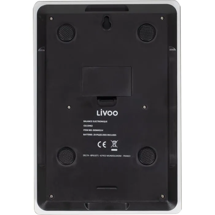 Livoo DOM451W Balance de cuisine électronique ultra slim avec plateau en verre, 5 kg