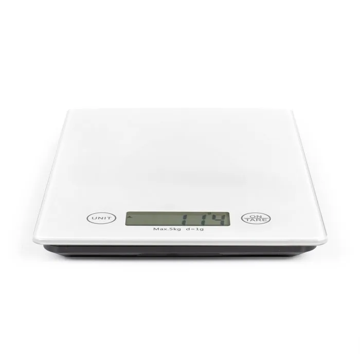 Livoo DOM451W Balance de cuisine électronique ultra slim avec plateau en verre, 5 kg