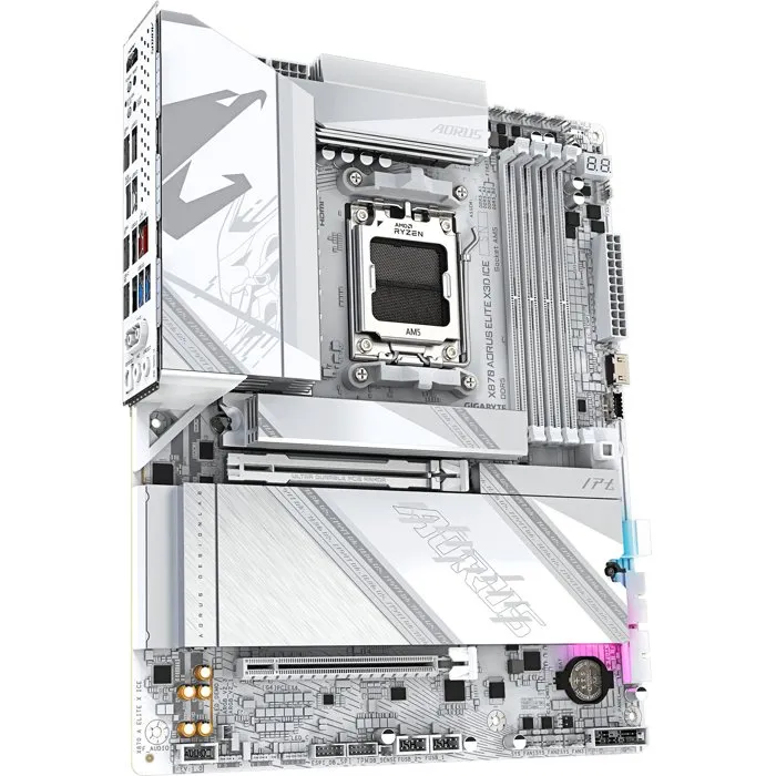 GIGABYTE X870 A ELITE X ICE - Carte mère ATX, Chipset AMD X870, Compatible DDR5 & PCIe 5.0, Processeurs Ryzen X3D, Gaming Haut de Gamme
