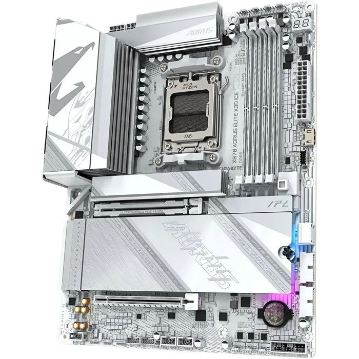 GIGABYTE X870 A ELITE X ICE - Carte mère ATX, Chipset AMD X870, Compatible DDR5 & PCIe 5.0, Processeurs Ryzen X3D, Gaming Haut de Gamme