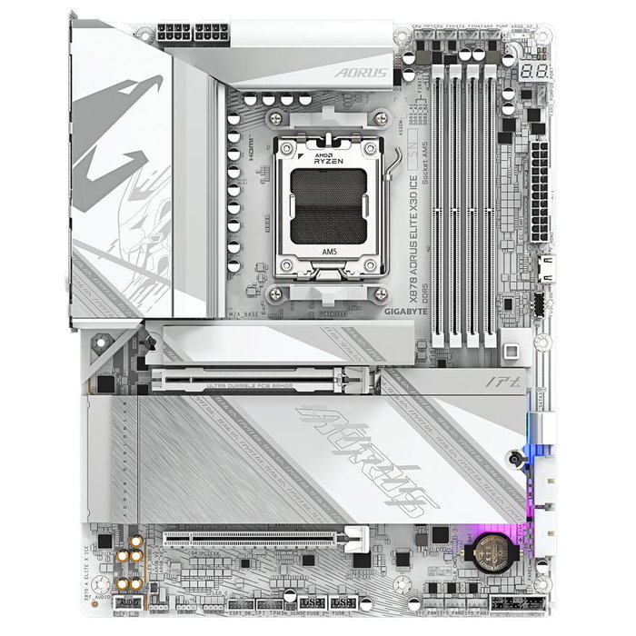 Gigabyte X870 Aorus Elite X3D ICE Carte mère ATX AMD AM5 DDR5 Wi-Fi 7 USB4 Blanc