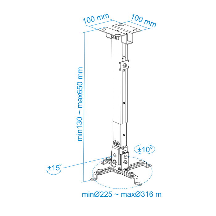 Tooq Pj2012T Support Projecteur Plafond Noir 20kg Inclinable
