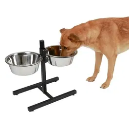 Kerbl Support à gamelles double pour chien - 2 écuelles inox de 1,8 L - Pied PVC 43 cm