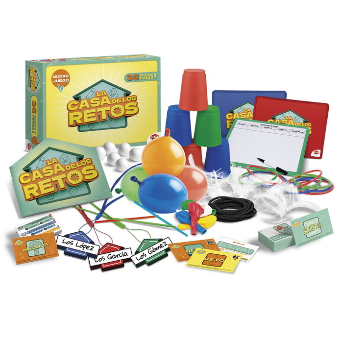 BIZAK La Casa De Los Retos - Jeu de société avec 36 défis et accessoires (plumes, ballons) pour famille, enfants +6 ans BIZAK La Casa De Los Retos - Jeu de société avec 36 défis et accessoires (plumes, ballons) pour famille, enfants +6 ans