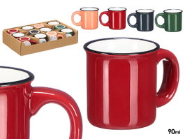 Vessia Tasse à café 90 ml anse noire couleurs sombres assorties 9x6x6 cm (Set de 48)