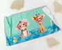 KioKids Toalla Playa Microfibre Turquoise Avec Animaux - 75 x 150 cm, Sac Filet Inclus - Collection Safari Fun