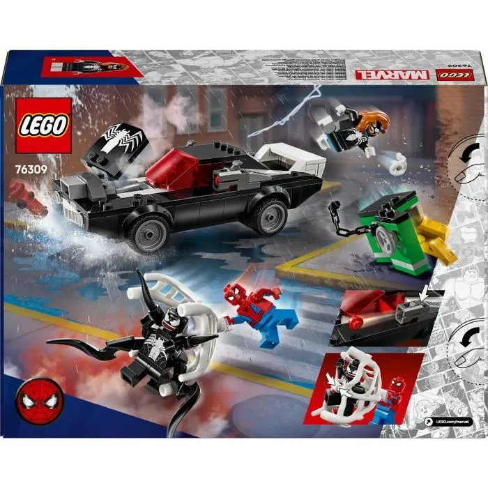 LEGO 76309 Marvel Spider-Man contre le bolide de Venom - Jouet de construction pour enfants des 7 ans - 3 minifigurines et voiture à construire