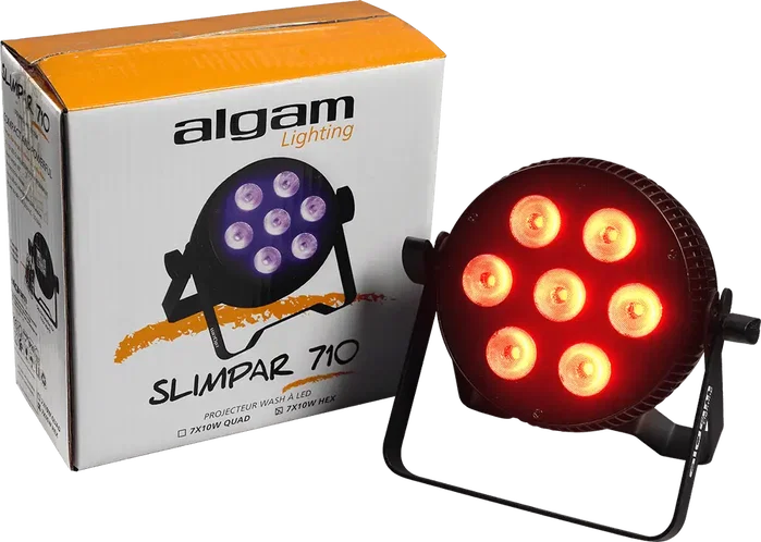 ALGAMLIGHT Projecteur LED 7x10W RGBWAU DMX Slim 48W pour Scène et Spectacle