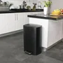 Kitchen Move Poubelle de cuisine à pédale Admiral - 50 L - Inox brossé noir mat - Avec seau et protection de sol