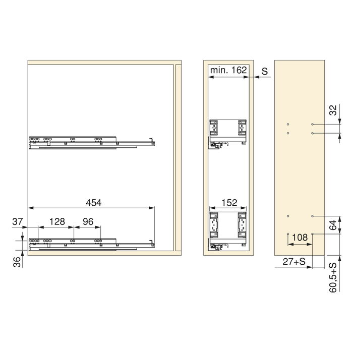 Emuca Porte-bouteilles latéral extractible Titane Simplex avec fermeture amortie, module 200mm, Gris anthracite