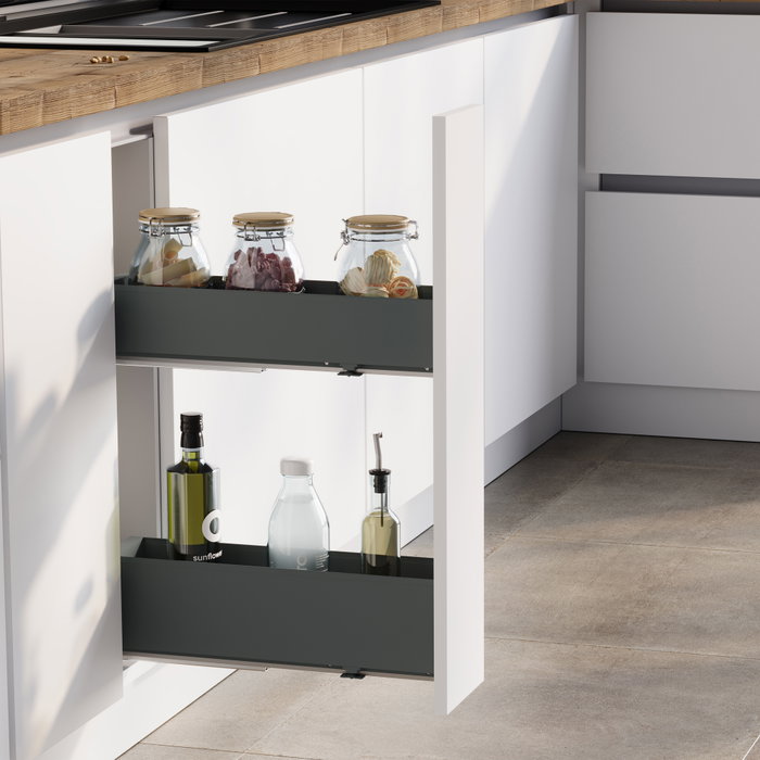 Emuca Porte-bouteilles latéral extractible Titane Simplex avec fermeture amortie, module 200mm, Gris anthracite