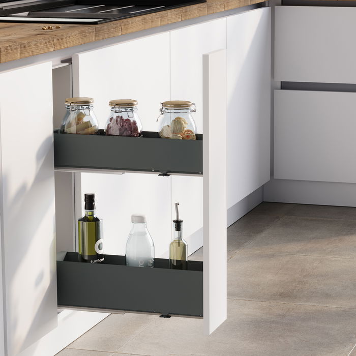 Emuca Porte-bouteilles latéral extractible Titane Simplex avec fermeture amortie, module 200mm, Gris anthracite