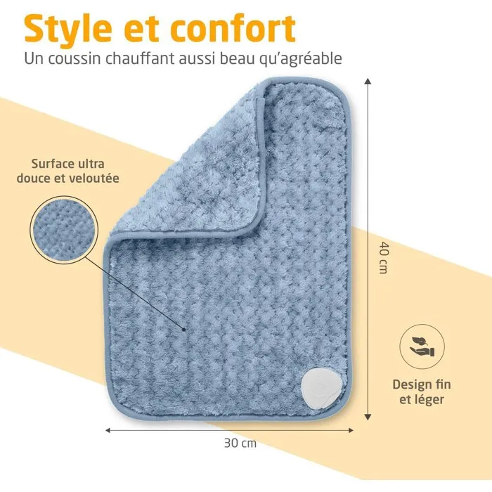 Medisana HP 515 Coussin chauffant ultra doux 100 W - 4 réglages de température, housse amovible lavable Oeko-Tex - Bleu