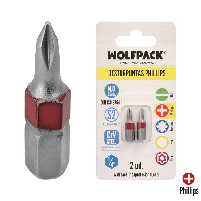 WOLFPACK LINEA PROFESIONAL Lot de 2 embouts Phillips N.0