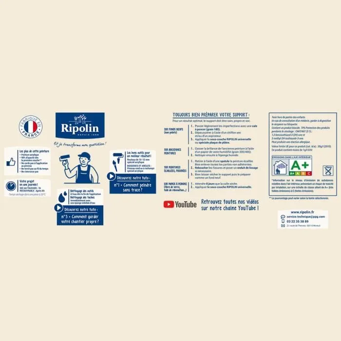 Ripolin Peinture murale intérieure satinée Gris Zinc 2,5 L - Monocouche ultra couvrante, lessivable, pour murs et boiseries - Classe A+