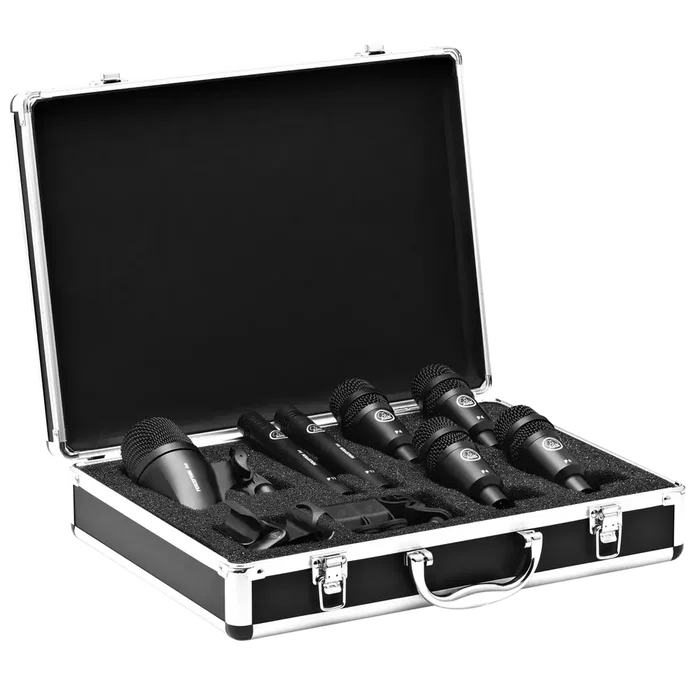 AKG Set de Microphones pour Batterie (P4, P2, P17, H440) - 4 Micros Tom/Caisse, 1 Micro Grosse Caisse, 2 Overheads Condensateur