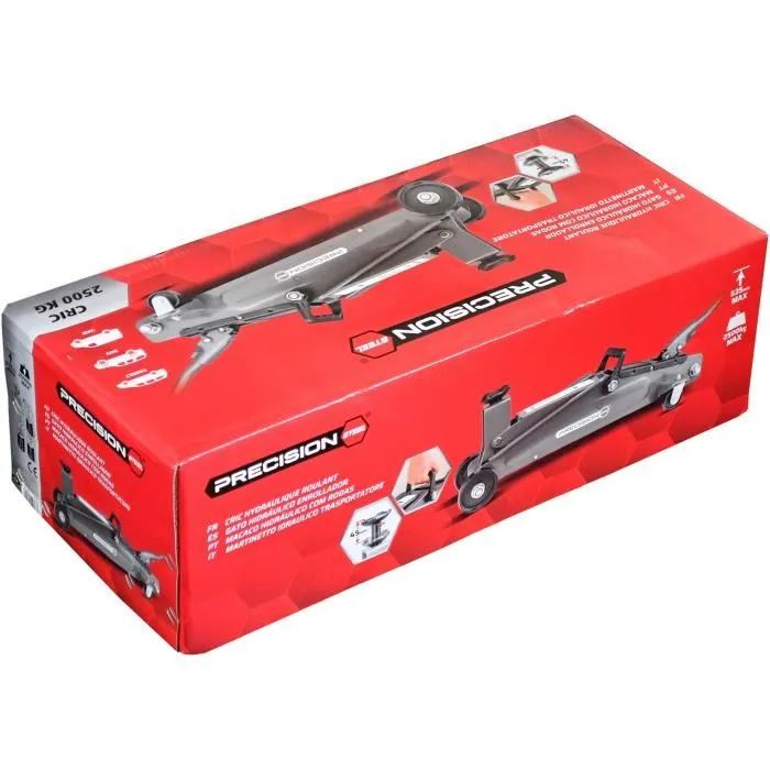 Powertrac Cric Hydraulique Rouleur 2,5T pour SUV et 4x4 - Hauteur de Levage 190 à 535 mm, Chariot Long, Poignée Rotative 360° et Roues Pivotantes