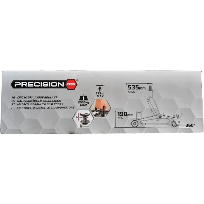 Powertrac Cric Hydraulique Rouleur 2,5T pour SUV et 4x4 - Hauteur de Levage 190 à 535 mm, Chariot Long, Poignée Rotative 360° et Roues Pivotantes