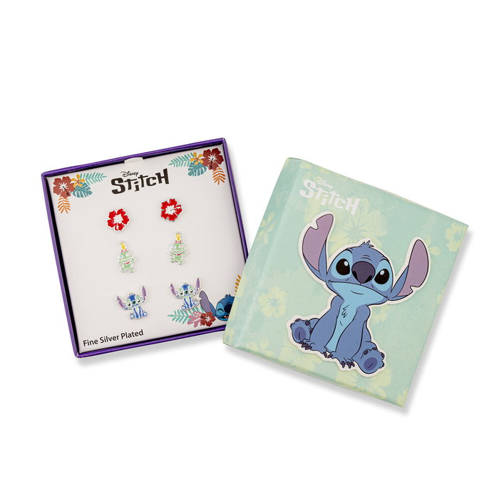 PEERS HARDY Set de 3 Paires de Boucles d'Oreilles Stitch Disney en Argent avec Boucles à Fleurs Rouges et Ours Scrump PEERS HARDY Set de 3 Paires de Boucles d'Oreilles Stitch Disney en Argent avec Boucles à Fleurs Rouges et Ours Scrump