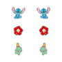 PEERS HARDY Set de 3 Paires de Boucles d'Oreilles Stitch Disney en Argent avec Boucles à Fleurs Rouges et Ours Scrump