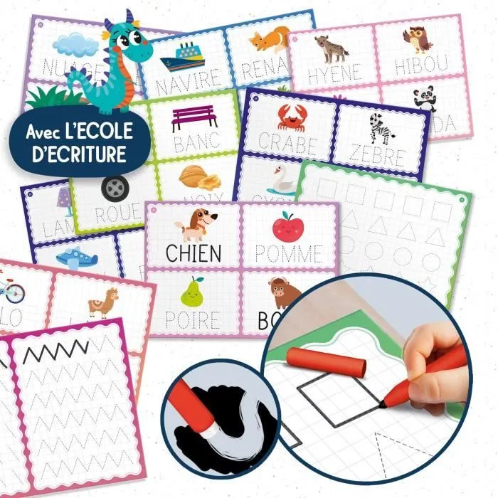 Liscianigiochi MONTESSORI PEN - Table d'écriture et de dessin effaçable, jeu éducatif en bois avec stylo et cartes, méthode Montessori, pour enfant de 3 à 6 ans