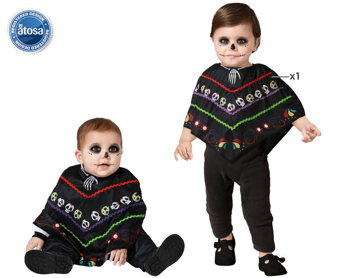 Déguisement Poncho Bébé Crâne Mexicain Coloré - 24 Mois - Enfant - Polyester - Halloween, Fiesta, Jour des Morts Déguisement Poncho Bébé Crâne Mexicain Coloré - 24 Mois - Enfant - Polyester - Halloween, Fiesta, Jour des Morts