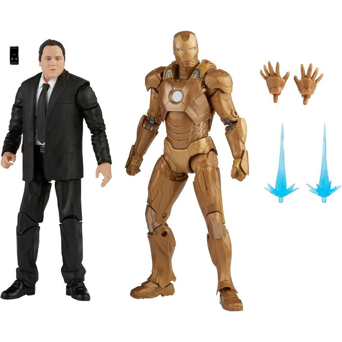 Hasbro - Figurines articulées Happy Hogan et Iron Man Mark XXI avec accessoires - Iron Man 3 The Infinity Saga Marvel - 15 cm