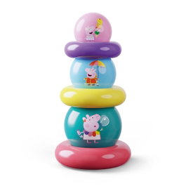 DEQUBE Peppa Pig - Pelotas Apilables - Jeu de Balle Empilable - Set de 3 Balles en Caoutchouc Souple et 3 Disques - Jouet Éducatif pour Enfants Dès 12 Mois