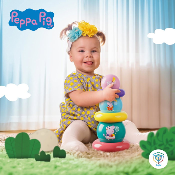 DEQUBE Peppa Pig - Pelotas Apilables - Jeu de Balle Empilable - Set de 3 Balles en Caoutchouc Souple et 3 Disques - Jouet Éducatif pour Enfants Dès 12 Mois