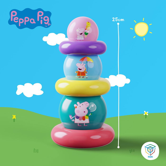 DEQUBE Peppa Pig - Pelotas Apilables - Jeu de Balle Empilable - Set de 3 Balles en Caoutchouc Souple et 3 Disques - Jouet Éducatif pour Enfants Dès 12 Mois