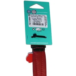 Aime Collier pour Chien Basic Cuir - Taille S 27-35 cm - Cuir Vache Noir et Agneau Rouge - Logo Yago en Silicone