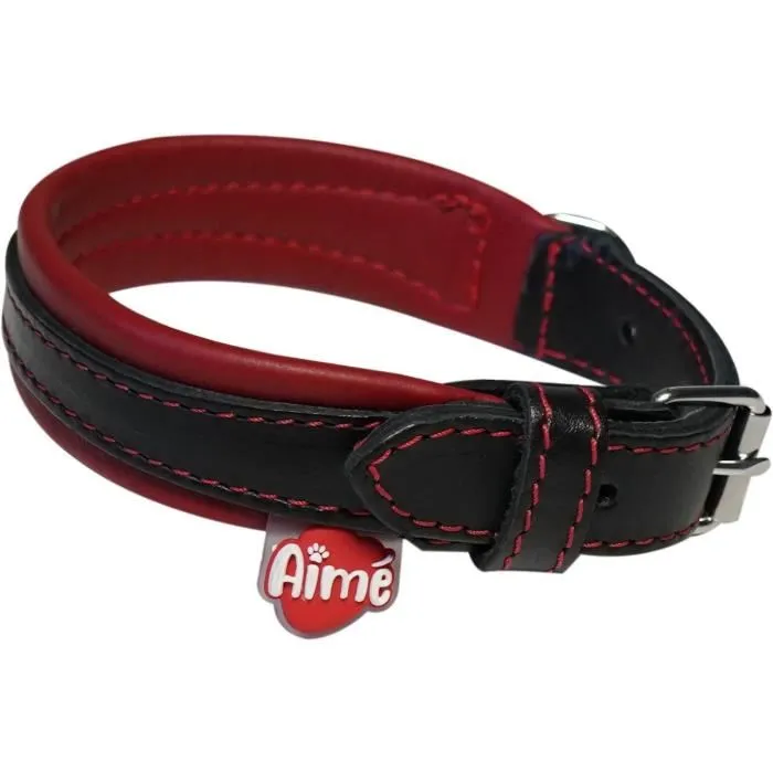 Aime Collier Basic cuir Noir/Rouge Taille S (27-35 cm)