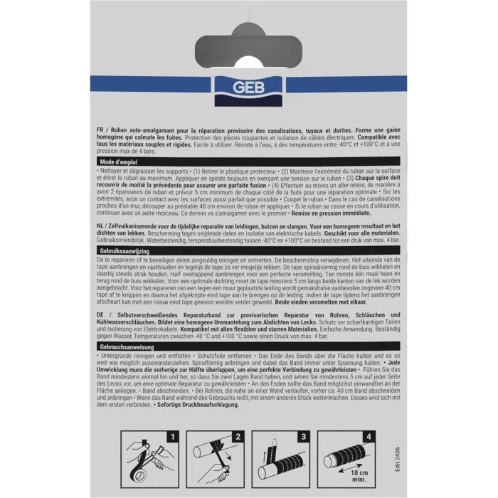 Geb Ruban multi-fonctions anti-fuites auto-amalgamant 3 m x 25 mm