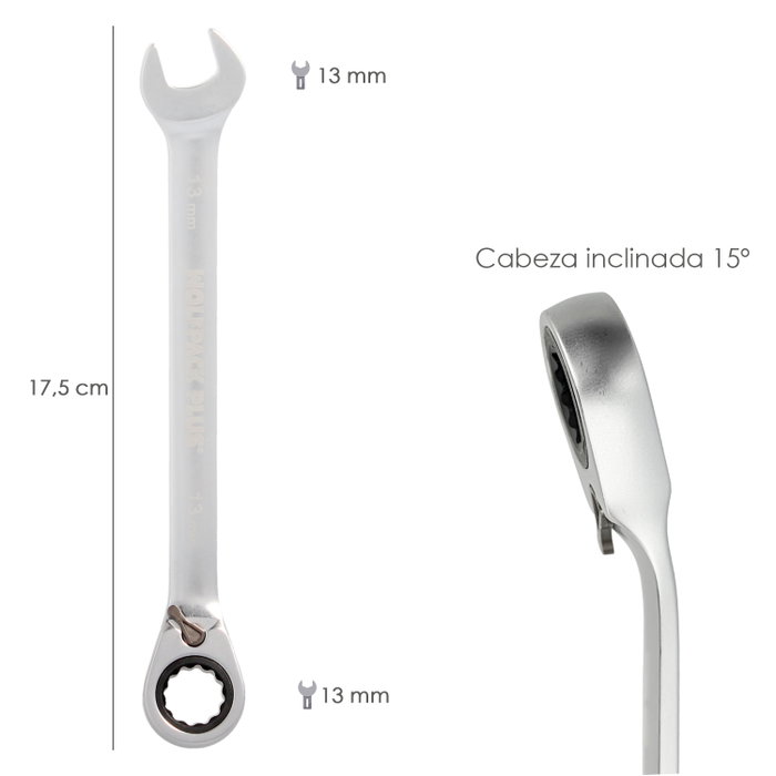 WOLFPACK LINEA PROFESIONAL Clé combinée avec cliquet 13 mm DIN 3113 WOLFPACK LINEA PROFESIONAL Clé combinée avec cliquet 13 mm DIN 3113