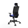 Chaise Yunquera Synchro 4 positions tissu Bleu clair Maille Noir Base en nylon noir Accoudoir 1D Appui-tête 1D Roulettes 65mm nylon