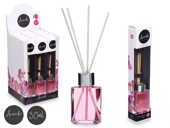 Acorde Mikado Orquidea 30 ml Diffuseur parfum d'intérieur avec bâtonnets en rotin, rose, verre et bois, dimensions 4,4 x 2,9 x 7,9 cm (Set de 24) Acorde Mikado Orquidea 30 ml Diffuseur parfum d'intérieur avec bâtonnets en rotin, rose, verre et bois, dimensions 4,4 x 2,9 x 7,9 cm (Set de 24)