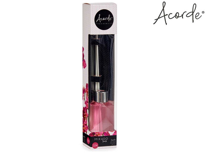 Acorde Mikado Orquidea 30 ml Diffuseur parfum d'intérieur avec bâtonnets en rotin, rose, verre et bois, dimensions 4,4 x 2,9 x 7,9 cm (Set de 24) Acorde Mikado Orquidea 30 ml Diffuseur parfum d'intérieur avec bâtonnets en rotin, rose, verre et bois, dimensions 4,4 x 2,9 x 7,9 cm (Set de 24)