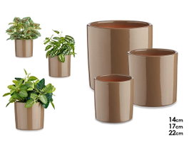 IBERGARDEN Set de 3 maceteros cylindriques en céramique, Taupe