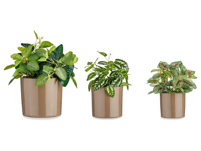 Ibergarden Lot de 3 Pots en Céramique Cylindre 14-17-22 cm Taupe