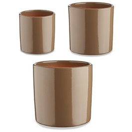 IBERGARDEN Set de 3 maceteros cylindriques en céramique, Taupe