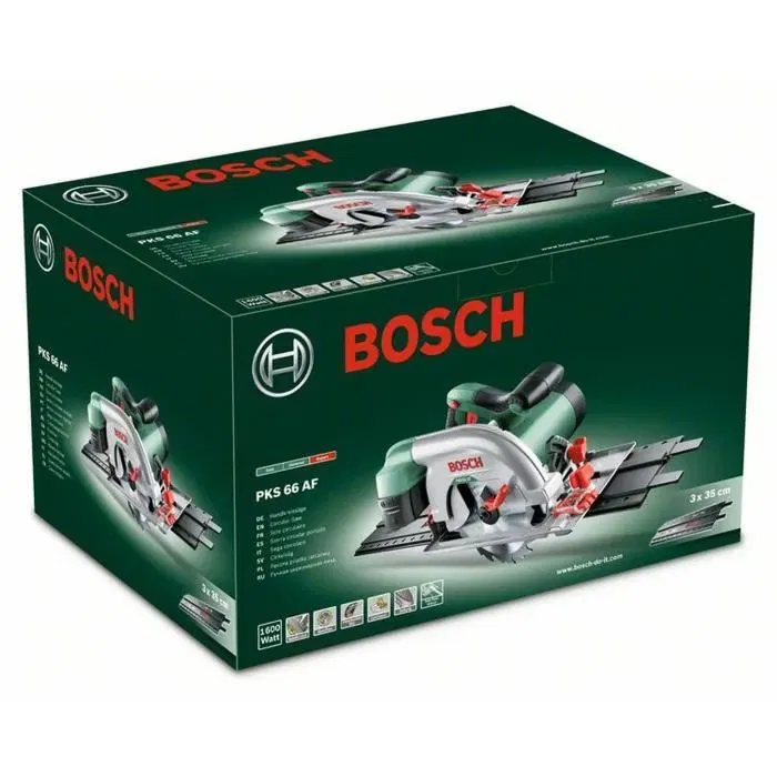 Bosch PKS 66 AF - Scie circulaire filaire 1600W - Profondeur de coupe 66 mm - Boîtier CleanSystem pour la collecte des copeaux Bosch PKS 66 AF - Scie circulaire filaire 1600W - Profondeur de coupe 66 mm - Boîtier CleanSystem pour la collecte des copeaux
