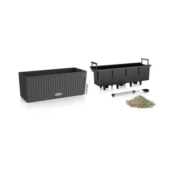 Lechuza Jardinière Balconera Cottage 50 - Kit Complet en Polypropylène avec Réservoir d'Eau - 50 x 19 x 19 cm, 3 Litres, Granit